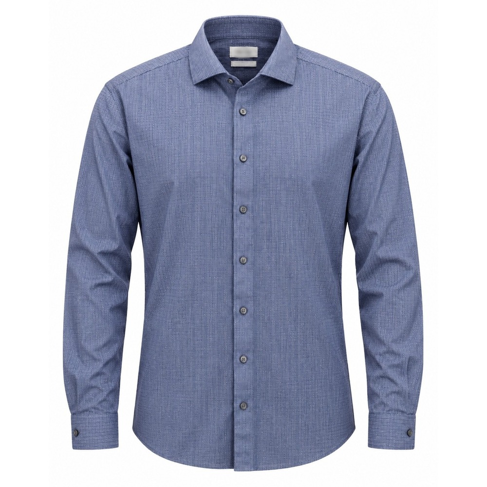 Calvin Klein Men's Blue Micro-Print Slim Tall Dress Shirt 18 36/37